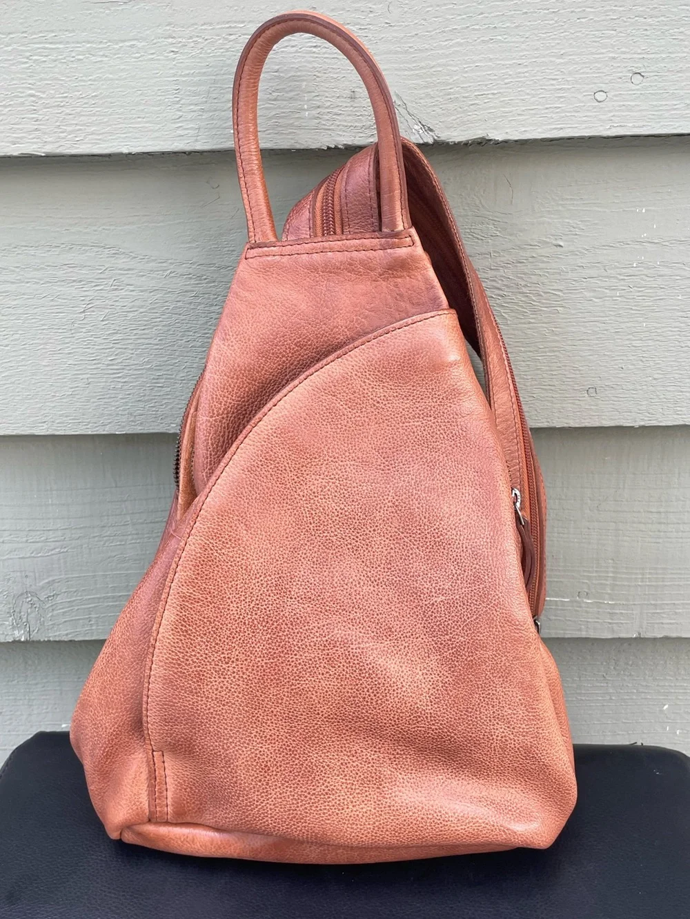 Free People  Soho Convertible Cognac Leather Sling Backpack
